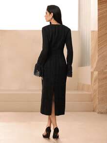 Modelyn Vestido midi casual con cinturón tejido para mujer