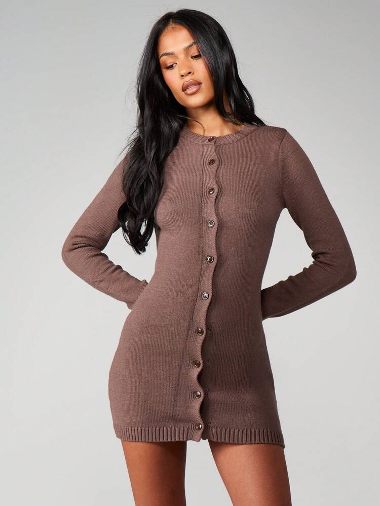 MISSGUIDED Abito cardigan mini a costine con bottoni e maniche lunghe, vestito morbido e caldo per l'autunno e l'inverno