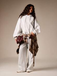 AiiRZ 高腰阔腿运动裤，松紧腰带抽绳设计，休闲居家服，浅灰色 - 灰色 - 查看 3