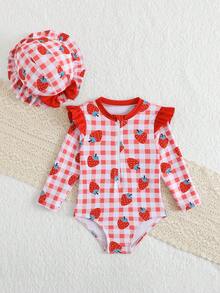 Đồ bơi liền thân cổ tròn viền bèo nhún thường ngày có khóa kéo nửa cho bé gái - Nhiều màu - Xem 6