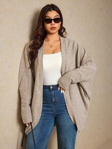 Elaquor Plus Size Casual Minimalist All-Match Versatile Loose Ribbed Knit Cardigan Sweater/Winter - Apricot - View 4