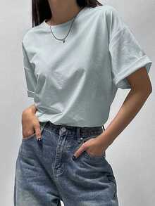 DAZY Women Simple Solid Color Casual T-Shirt, Daily Wear - Blue - View 3