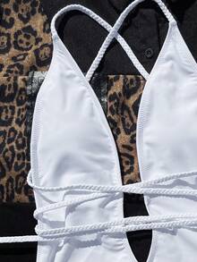 Swim Vcay Summer Beach Criss Cross One Piece Swimsuit - White - View 4