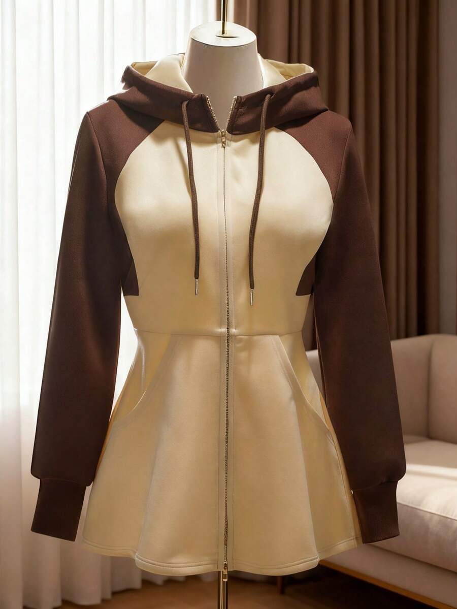 Franclia Farbblockstreifen Langarm Slim Fit Kapuzenjacke/Lässig/Alltag/College Stil Herbst/Winter Sweatshirt