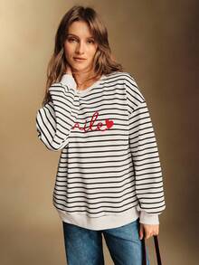 Écloséra 女士休闲撞色字母刺绣圆领宽松长袖卫衣，春秋季百搭单品 - 彩色 - 查看 6