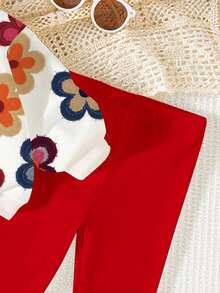 1 Set Baby Girls Casual Cute Floral Print Hoodie Sweatshirt And Red Knit Leggings Outfit, Fall/Winter Clothing, Cozy Hoodie Set