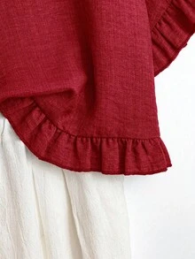 Linhara Áo cánh rộng tay cánh dơi cổ tròn màu trơn cỡ lớn cho nữ, dáng rộng thoải mái - Màu Đỏ Sâu - Xem 5