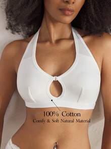 Ocili 休闲白色纯棉前扣舒适简约柔软双层无钢圈文胸，夏季度假时尚，秋季简约男女通用内衣文胸 - 白色 - 查看 1