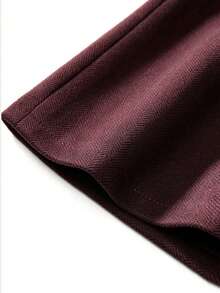 INAWLY Women's Solid Color Slit Hem Elegant Commuter Mermaid Skirt - Burgundy - View 5