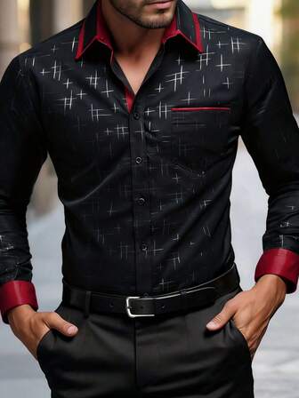 Manfinity AFTRDRK Herren Mode Lässig Business Pendler Hemd mit Stehkragen und Knöpfen, langärmlig, Herren Farbblock Kragen Hemd. Geeignet für den täglichen Gebrauch, den Weg zur Arbeit, Ausgehen, Partys, kann mit Anzughosen oder Anzügen zu Partys, Hochzeiten, Flitterwochen kombiniert werden. Kann als Geschenk für Söhne, Ehemänner, Freunde, Väter im Herbst, im Stil des alten Geldes, gegeben werden.