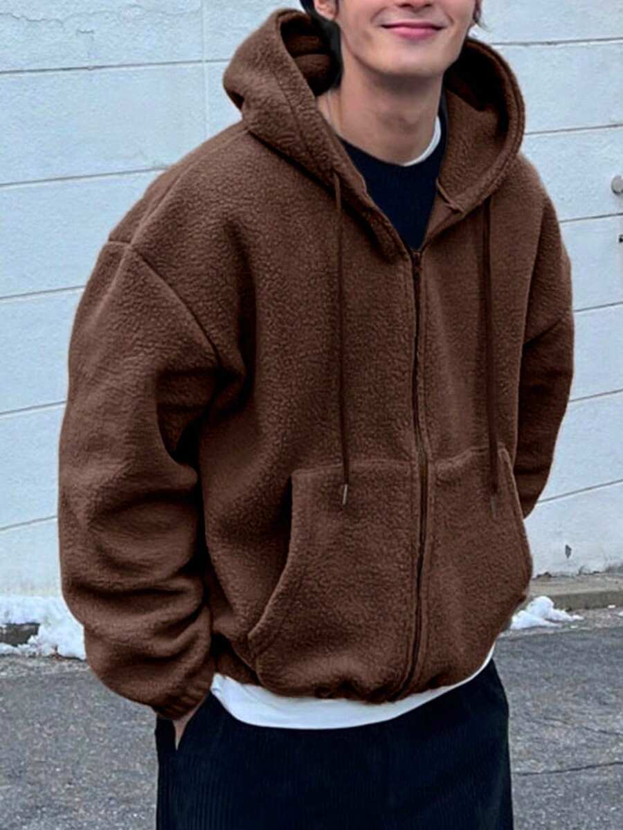 DAZY Men's Thermal Lined Hoodie Sweatshirt, Brown, Autumn/Winter - Brown - View 1