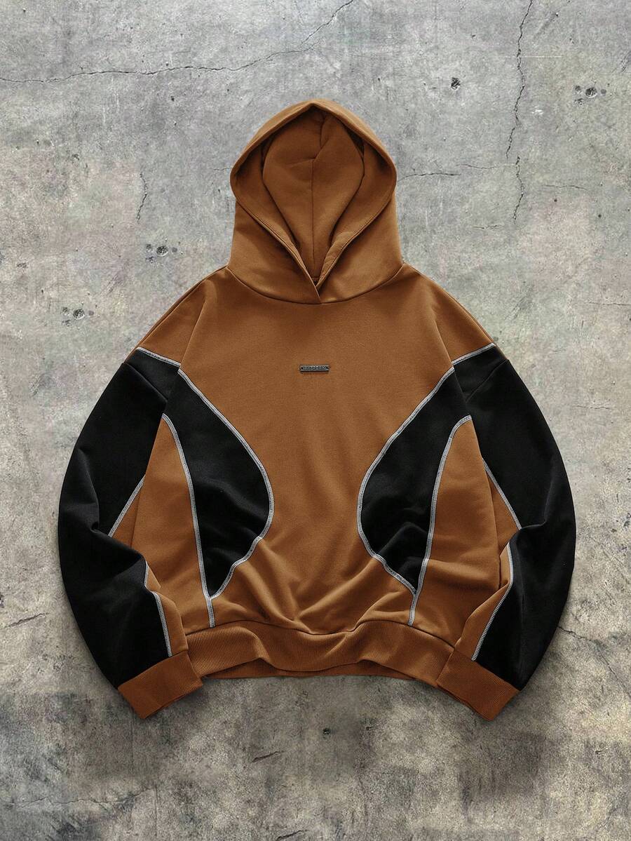 AXEPEAK 男士休闲宽松长袖套头连帽衫，日常百搭 - 咖啡棕 - 查看 1