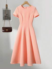 Franclia Round Neck Waist Cinching Long Sleeve Dress, Slimming