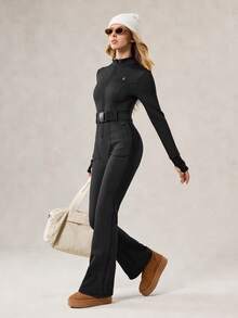 OutZeal Women Winter Thermal Black Outdoor Jumpsuit Christmas Outfit Skiing Daily Soft Brushed Lined With Front Zip Pocket - Black - View 5