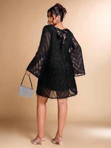 Cravure Váy tay loe tua rua thanh lịch cỡ lớn - màu đen - Xem 4