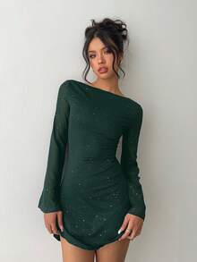 Aloruh Elegant Bowknot Backless Sexy Glitter Fabric Fitted Mini Dress,Dresses For Women Elegant