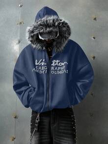 NEON BLANC Men's Fashion Studded Sweatshirt Long Sleeve Hooded Sweatshirt, Suitable For Autumn/Winter - Blue - View 2