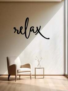 1 pieza Decoración artística Palabra "Relax" de metal negro - Letrero decorativo moderno para baño - Decoración colgante para baño - Escultura de pared de hierro para decoración del hogar, decoración de habitación, decoración de pared, regalo de cumpleaños y graduación - Multicolor - Ver 3