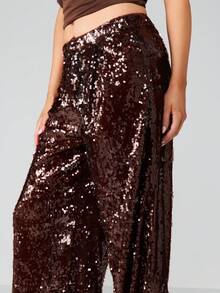MISSGUIDED Eleganckie, cekinowe, szerokie spodnie palazzo z wysokim stanem, na imprezę, wieczór, formalną okazję, eleganckie spodnie