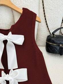 Elamini Casual And Fashionable Knitted Vest, Suitable For Daily Wear - Burgundy - View 4