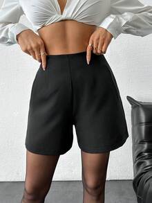 Islaluna Women's Solid Color High Waist Pockets Wide Leg Loose Casual Shorts