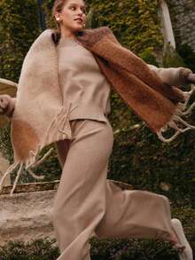 MOTF PREMIUM Conjunto de top con cuello split y pantalones con cordón en la cintura - Caqui - Ver 8