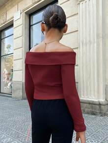 Firerie Kids Firerie Kids Tween Girls Burgundy Knit Casual Top, Fashionable And Versatile For Daily Wear, Back To School Season - Burgundy - View 2