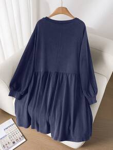 CosyJoli Váy họa tiết hoa tuyết cổ tròn chữ A cỡ lớn thường ngày - Màu xanh lam - Xem 2