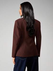 MISSGUIDED Áo khoác blazer không cổ chuyên nghiệp cho công sở, trang phục công sở lịch sự, trang trọng, có cấu trúc phù hợp với nghề nghiệp - Cà phê nâu - Xem 2