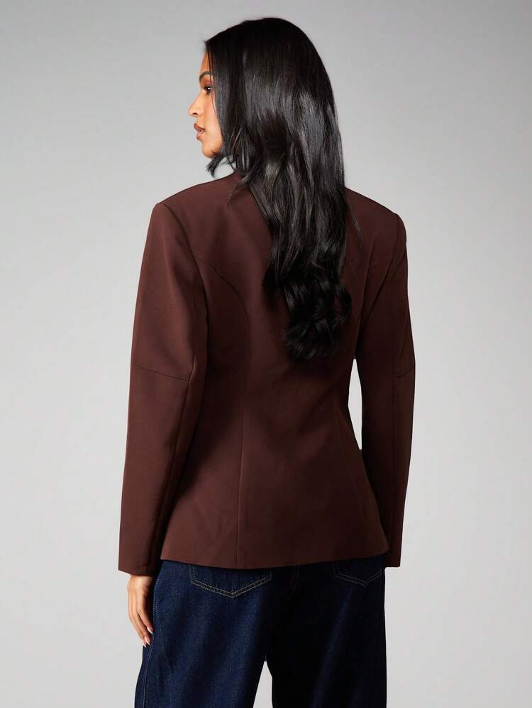 MISSGUIDED Professional Collarless Blazer For Office Business Formal Structured Tailored Career Workwear
