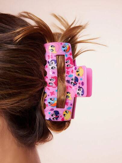 My Little Pony X SHEIN Grampos de cabelo grandes e estilosos de cor rosa doce, com estampa de unicórnio fofa e cartoon, adequados para embelezar e penteados