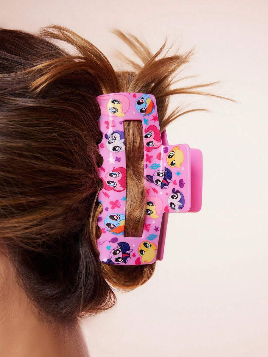 My Little Pony X SHEIN Kẹp tóc cỡ lớn màu hồng ngọt ngào, kiểu dáng thời trang, in hình kỳ lân hoạt hình dễ thương, thích hợp để tạo kiểu tóc đẹp, là món quà ý tưởng tuyệt vời. - Hồng - Xem 1