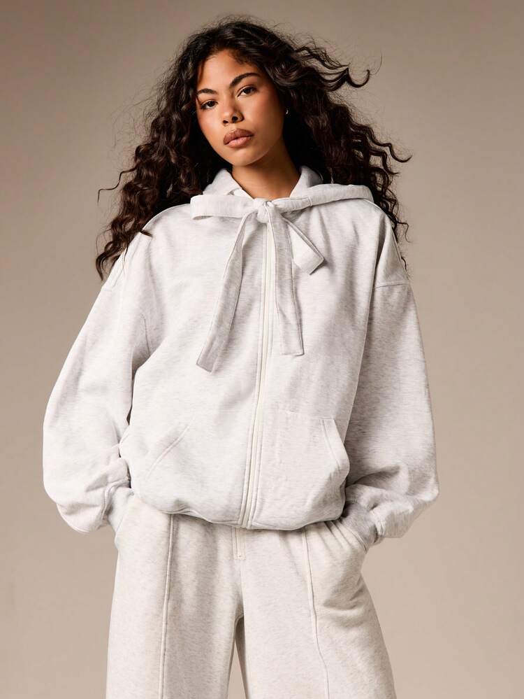 AiiRZ レディース ジップアップパーカー ドローストリング付きパーカー センターポケット カジュアル オーバーサイズスウェットシャツ