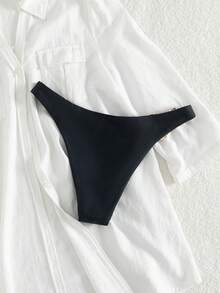 Swim Basics 纯色泳裤，饰有圆形环，适合海滩度假 - 黑色 - 查看 5