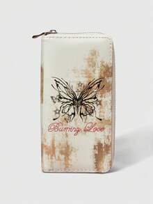 ROMWE Grunge Punk White Background Butterfly Long Wallet, Simple And Versatile - 白色 - 查看 1