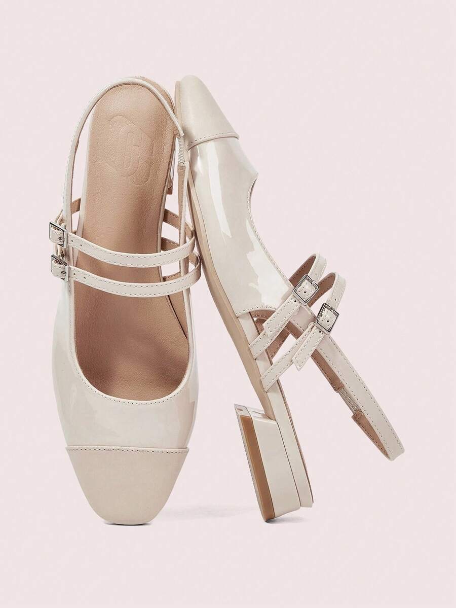 CUCCOO DOLLMOD Giày bệt Mary Jane màu be đơn giản dành cho nữ có quai sau, thích hợp để đi làm, hẹn hò, tụ tập, tiệc tùng, ngày lễ - Màu be - Xem 1