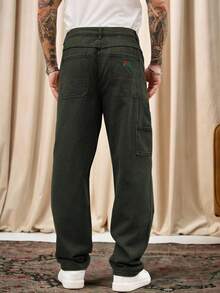 RivetRise 男士休闲宽松口袋牛仔裤 - 軍綠色 - 查看 3