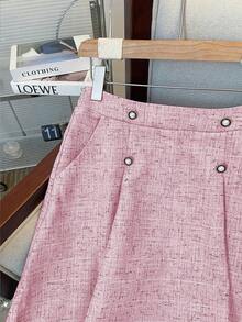 GlowEve 女士单排扣圆领长袖外套和中长裙优雅两件套 - 粉色 - 查看 7