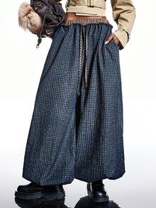 LYSMO 2026 New Arrive Minimalism Spring/Summer  Women's Drawstring Waist Pocket Plaid Wide Leg Loose Casual Pants - Multicolor - View 4