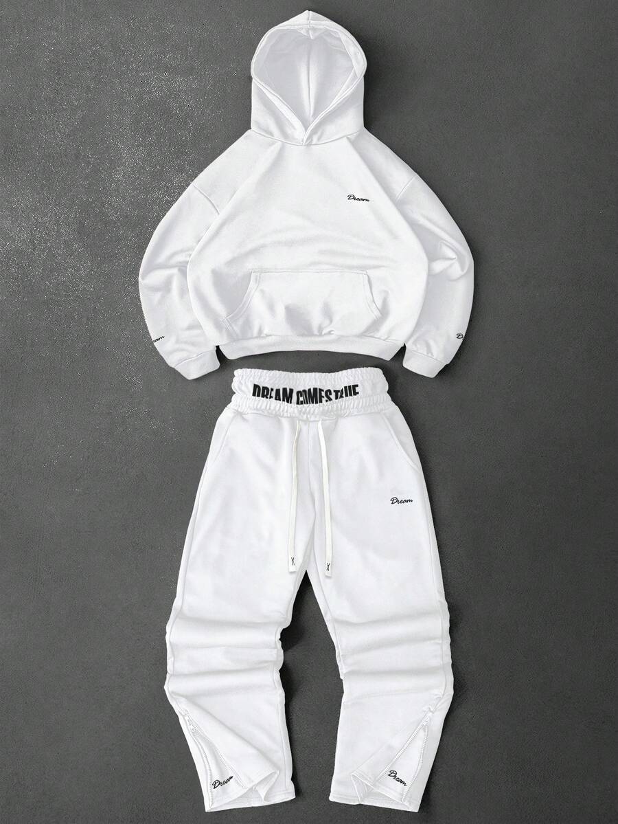 Manfinity EMRG Men's Street-Style Popular INS Matching DREAM Fashion English Icon Outdoor Music Festival Nightclub Boyfriend Husband Gift, Anniversary Gift, Hoodie & Pants Set, Fall Clothes, Cozy Outfits - White - View 1