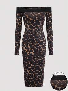 Selianne Fashionable Sexy Off-Shoulder Lace Patchwork Leopard Print Fitted Dress - Multicolor - View 3