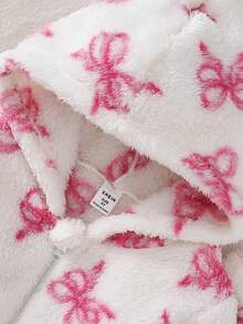 2件套幼儿女童休闲纯色毛绒蝴蝶结装饰外套和裤子套装 - 粉色 - 查看 5