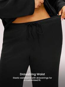 LUVLETTE Autumn And Winter Plus Size Women Soft Cotton Waffle Basic Long-Sleeve & Long Pants Loungewear 2 Piece Pajama Set With Pockets Lingerie Pants With Pockets Fall Pajamas - Black - View 6