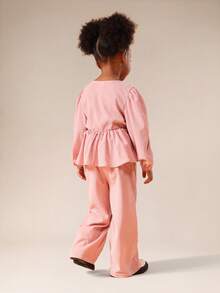 SUMWON Girls Crinkle Peplum Top And Wide Leg Pants Matching Outfit Set For Spring Summer Vacation - Pink - View 2