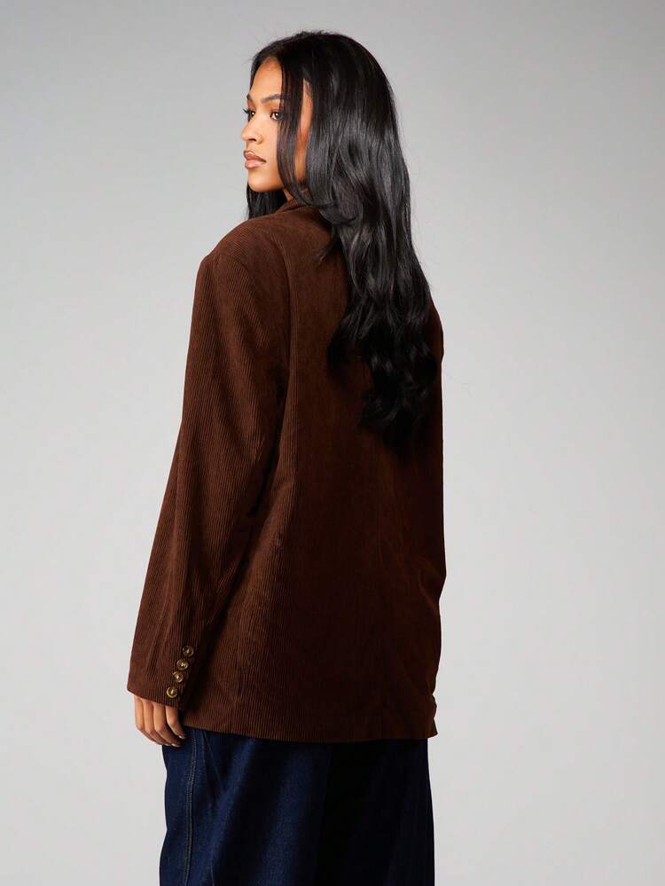 MISSGUIDED Boxy Fit Women's Corduroy Blazer Oversized Button Up Jacket Fall Winter Outerwear