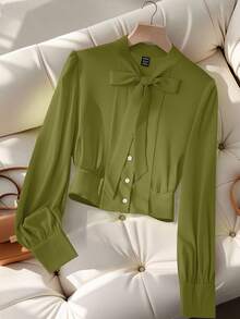 GlowEve Ladies' Elegant And Commuter Autumn Shirts - Olive Green - View 7