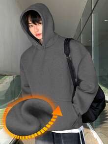 DAZY 男士保暖连帽卫衣，深灰色，秋冬季 - 深灰色 - 查看 6