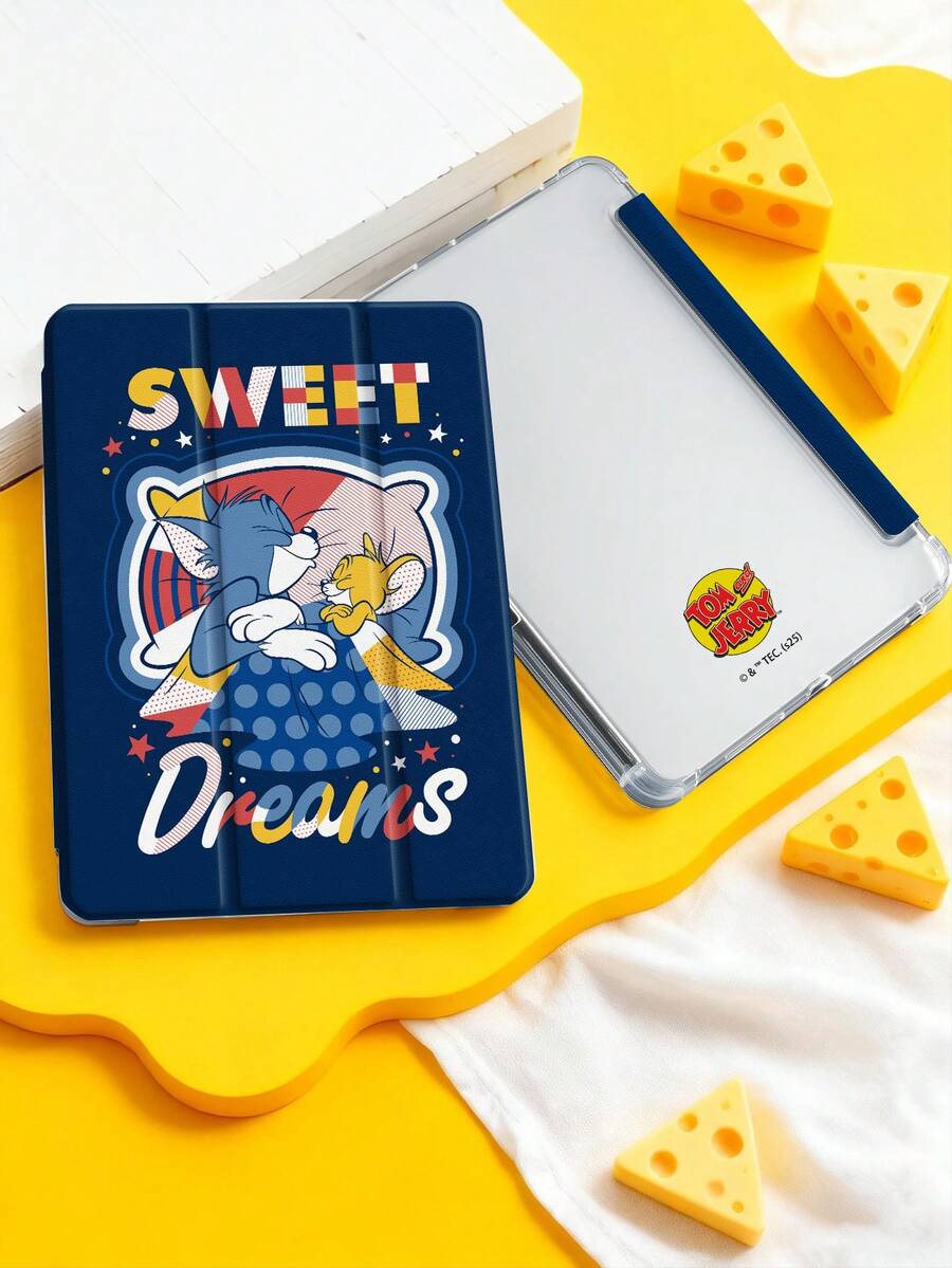 Tom and Jerry Artist x SHEIN 1个可爱卡通iPad保护套，高端质感，简约全透明，柔软防摔硅胶材质，带折叠支架，是送给女孩和学生的完美礼物。兼容iPad第10代/iPad第7/8/9代（10.2英寸）/iPad Air 5/Air 4（10.9英寸）/iPad（A16）11英寸第11代（2025款）。 - 彩色 - 查看 1