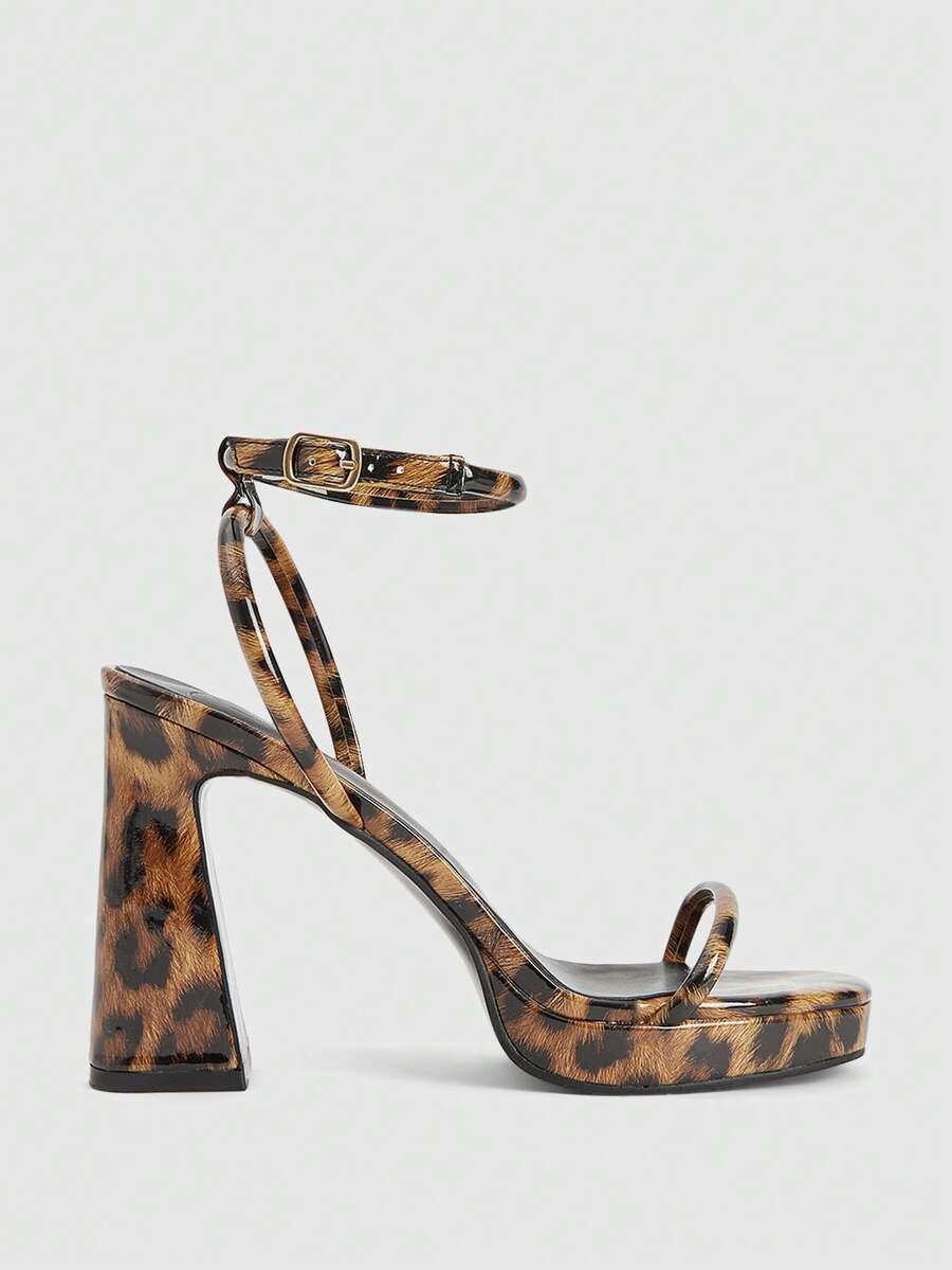 CUCCOO LuxiPop 女士方头厚底高跟凉鞋，时尚简约设计，适合外出、夜店、派对、返校、万圣节、圣诞派对等场合。 - 棕色 - 查看 1