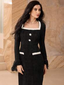 Modelyn Vestido midi casual con cinturón tejido para mujer